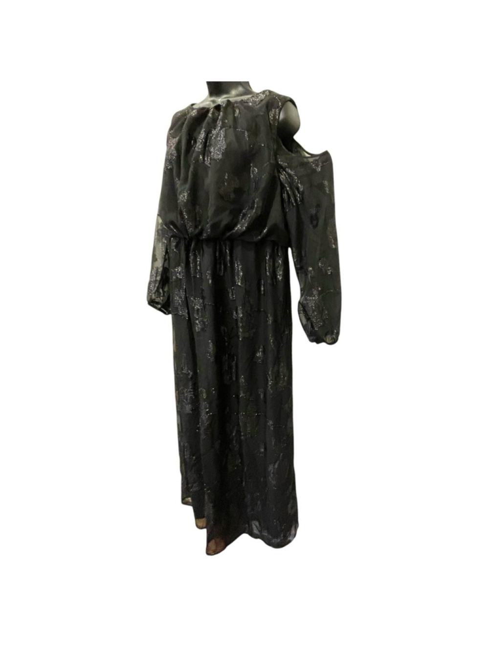 Jessica London Womens Size 14W Maxi Dress Floral Burnout Cold Shoulder Black - Picture 5 of 16